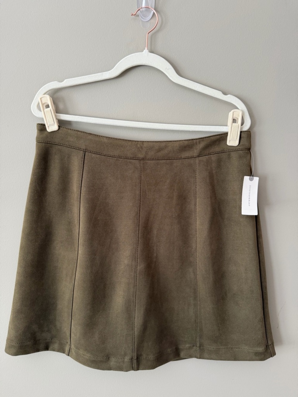 Anthropologie Olive Green Suede-Look Circle Skirt